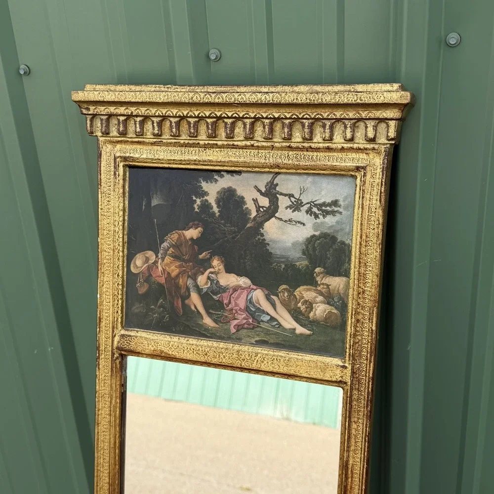 VTG French Style Trumeau Wall Mirror The Sleeping Shepherdess Hollywood Regency